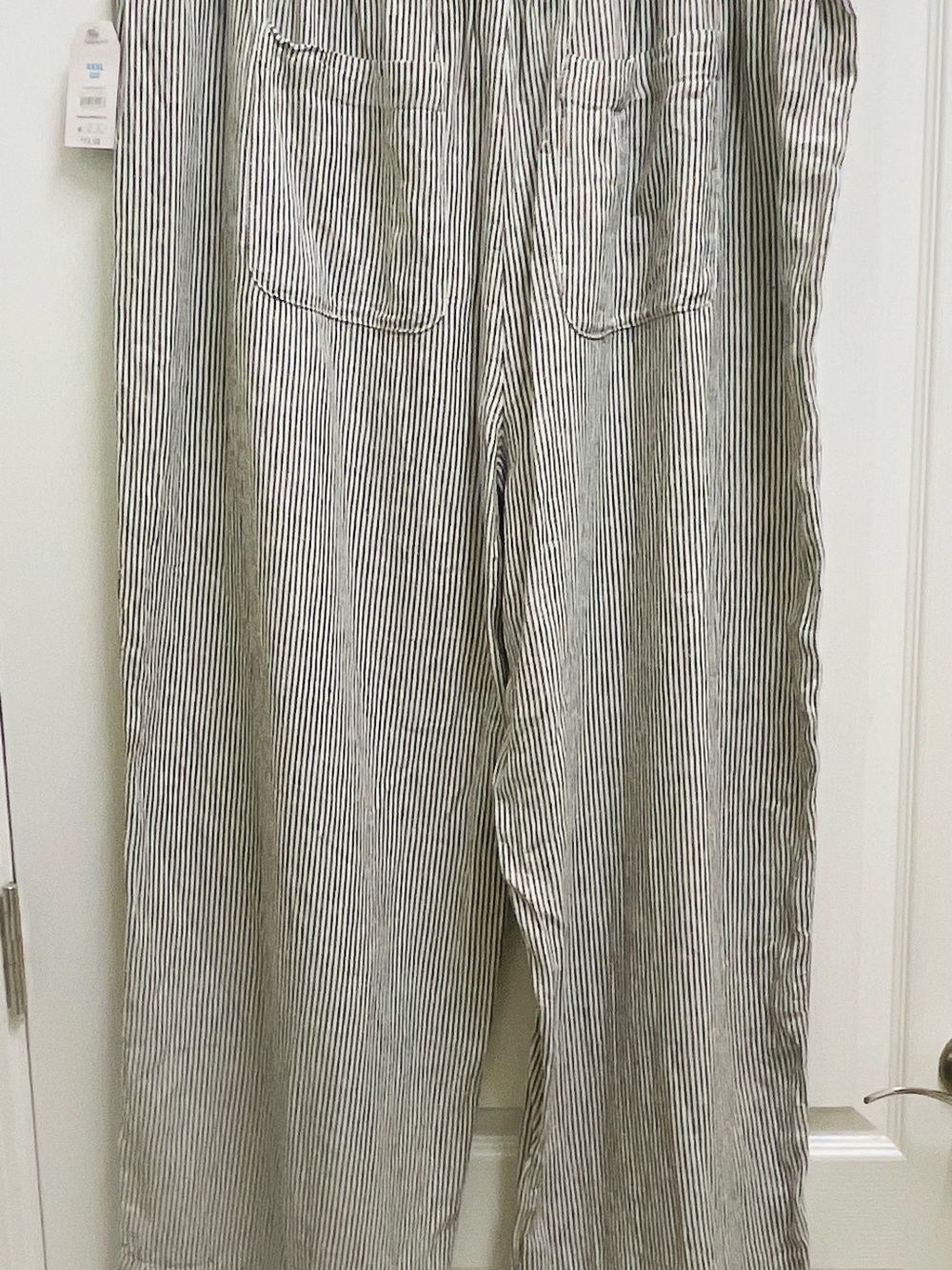 Woman’s Wide Leg  Skinny Striped Elastic Waist Lounge Pants Black/White Sz XXX